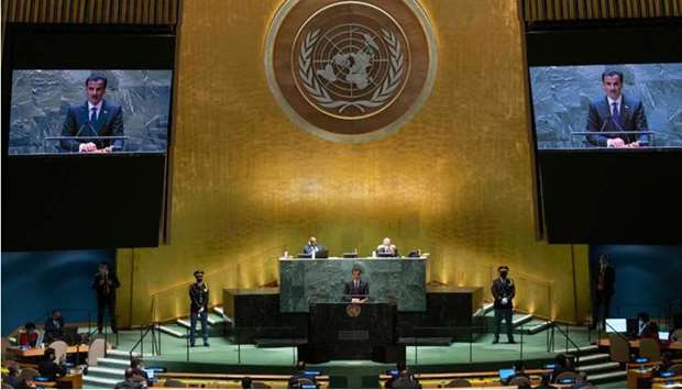 Amir stresses need to solve Afghanistan, Palestine, Covid issues in UNGA speech