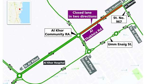 Lane closure in Al Khor