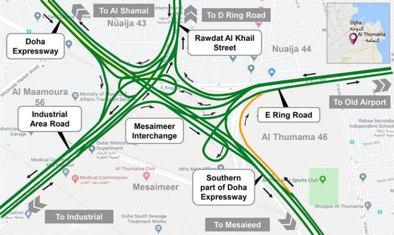 New route at Mesaimeer Interchange to connect Doha Expressway and E Ring Road